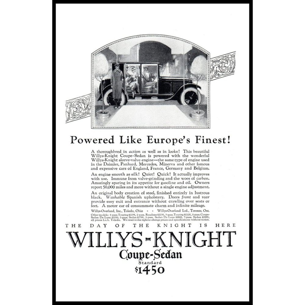 1924 Willys-Knight Coupe-Sedan Vintage Print Ad Doorman Formal Dress Wall Art
